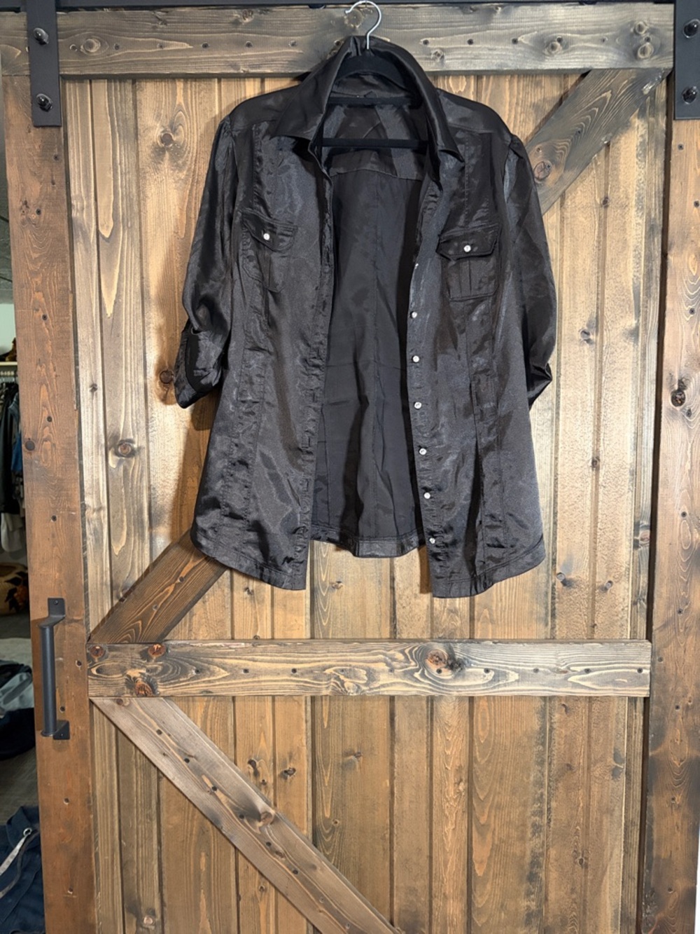 Guess Black Satin Button-Front Shirt